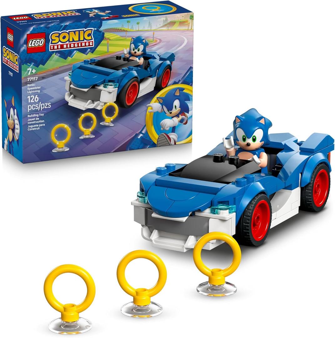 LEGO Sonic The Hedgehog Sonic: Speedster Lightning Race Car Toy for Boys & Girls - Toy Building Set W/Minifigure for Kids & Gamers, Ages 7+ - Gift Idea for Birthdays - 77117