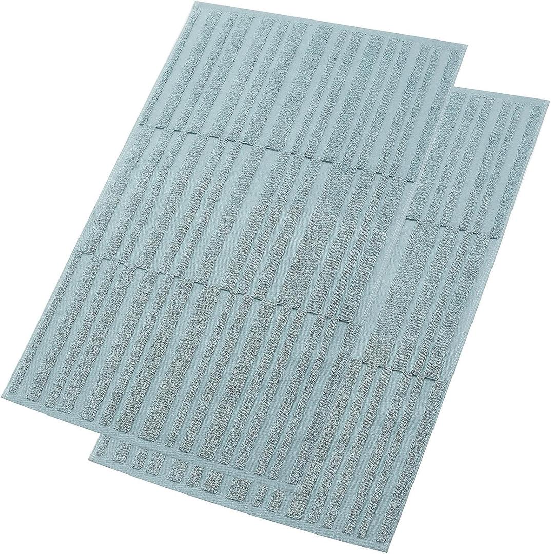 SEMAXE Bath Mat for Bathroom 2-Pack, 100% Cotton Non-Slip Mats [Not a Bathroom Rug], Super Absorbent and Soft Floor Towels, Machine Washable Shower Foot Towels, Aqua Blue