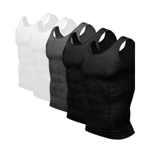Odoland Men's 5 Pack Body Shaper Slimming Tummy Vest Thermal Compression Shirt Tank Top Shapewear XL