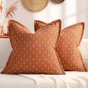 ZWJD Fall Pillow Covers 18x18 Set of 2 Soft Polyester Textured Pillow Covers with Stylish Flange Edge Cozy Farmhouse Throw Pillows for Couch Bed Sofa Living Room (Burnt Orange)