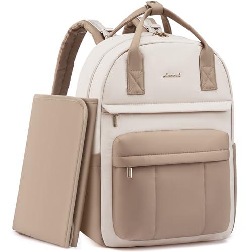 LOVEVOOK Puffer Diaper Bag Backpack, Lightweight Baby Bag with Changing Pad, Large Diaper Backpack for Mom Dad with Stroller Buckles, Beige-Coffee