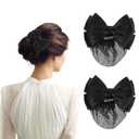 2 Pcs Hair Nets for Buns Black Bowknot Decor Snood Net Bowknot Mesh Crochet Hair Net Hair Snood Net Hair Bun Holders Snoods for Women Hair Equestrian Hair Net Bun Cover Bun Holders for Women's Hair