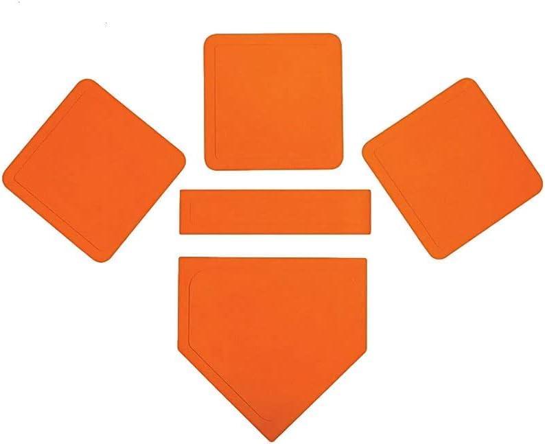 Baseball & Softball Base Set 5 Piece Rubber Field Bases for Youth & Adults Throw Down Bases for Baseball, Softball, Teeball, Kickball, Backyard, Practice (5pcs-Orange)