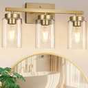IZORRO Modern Bathroom Light Fixtures, 3 Light Brushed Gold Vanity Lights, Bathroom Lighting Fixtures Over Mirror with Clear Glass for Living Room Cabinet Bedroom