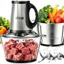 SPZTJK 3-Speed Electric Food Processor: Meat Grinder, Vegetable Chopper & Baby Food Maker - 300W, 2 Bowls (8 Cup Stainless Steel+8 Cup Glass), Quiet Operation