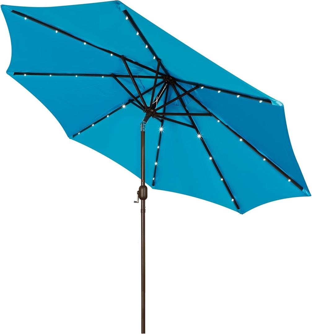 9 ft Solar Umbrella, 32 LED Lighted Patio Umbrella, Table Market Umbrella, Outdoor Umbrella for Garden, Deck, Backyard, Pool and Beach (Light Blue)