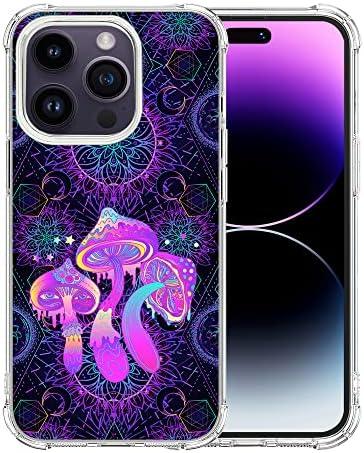 Pack Of 2, BAMOWEY Clear Case Compatible with iPhone 14 Pro Max,Psychedelic Magic Mushrooms Pattern Phonecase Protective Case with Non-Fading Soft & Flexible TPU Bumper Shockproof Cover 6.7 Inch