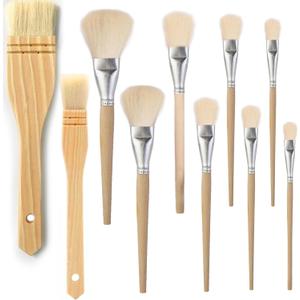 10 PCS Assorted Size Paint Brush Gilding Brush Gold Leaf Goat Hair Duster Flat Hake Brush Sweep Mops for Watercolor, Wash, Ceramic Pottery Painting, Metallic Foil Flakes Art Crafts Supplies