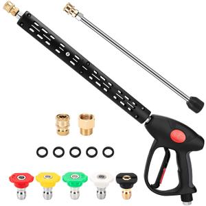 Pressure Washer Gun Kit with 2 Pressure Washer Wands, 5 Nozzle Tips, Swivel 3/8" Plug & M22 Fitting, 38 Inch, 4000 PSI