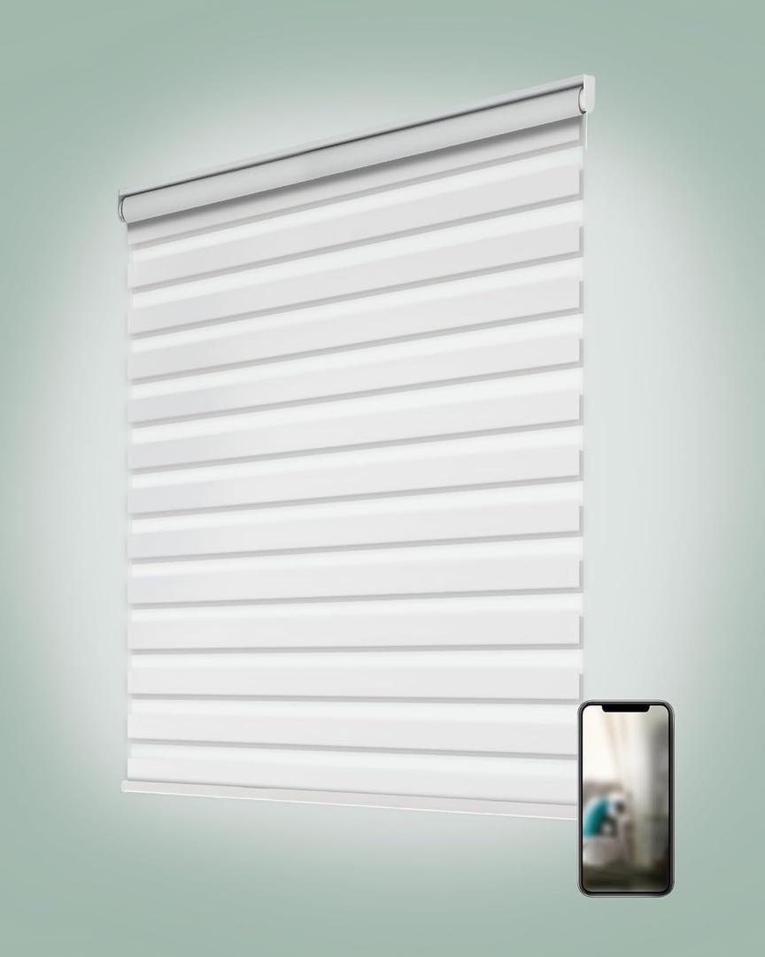 Yoolax Motorized Zebra Blinds, Remote Zebra Shades for Indoor Windows, Motorized Shades with Remote Light Control Horizontal Window Blinds (80% Shading White, 46" x 72") (46"W x 72"H, 80% Shading White)