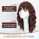 Chocolate Brown Wig with Bangs Short Wavy Wigs for Women Curly Bob Style Wear and Go Natural Synthetic Wigs for Halloween Costumes Cosplay Daily Party Use 16IN