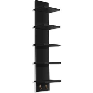 Sorbus 5 Tier Wall Shelf Unit with Hooks, Vertical Column Utility Shelving for Home Decor and Storage Organizer, Wall-Mounted Floating Shelves for Bathroom Storage, Bedroom, Living Room (1 Pack, Black)
