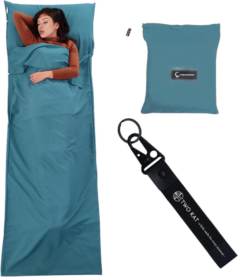 Two KAT Packable Ultralight Travel Sleeping Bag Liner, Lightweight Portable Compact Sleep Sack Sheet for Outdoor Camping Hiking Picnic Hotel (29.5" x 82.5", Dark Blue)