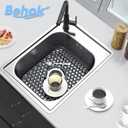 Silicone Sink Protector Kitchen Sink Mat 2 Pack 13.58"x 11.6" Gray, Silicone Center Drain Gray