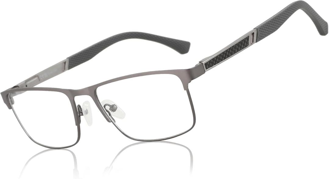 ZENOTTIC Blue Light Glasses Men : Black Reading Glasses Men - Square Frame Computer Glasses - Anti Glare Metal Readers (01 Grey)