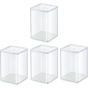 4 Pack Clear Figure Display Case 3x3x4.5 inch Small Acrylic Figurine Storage Box Showcase for Collectibles Minifigure Mini Dolls Toys Organizer