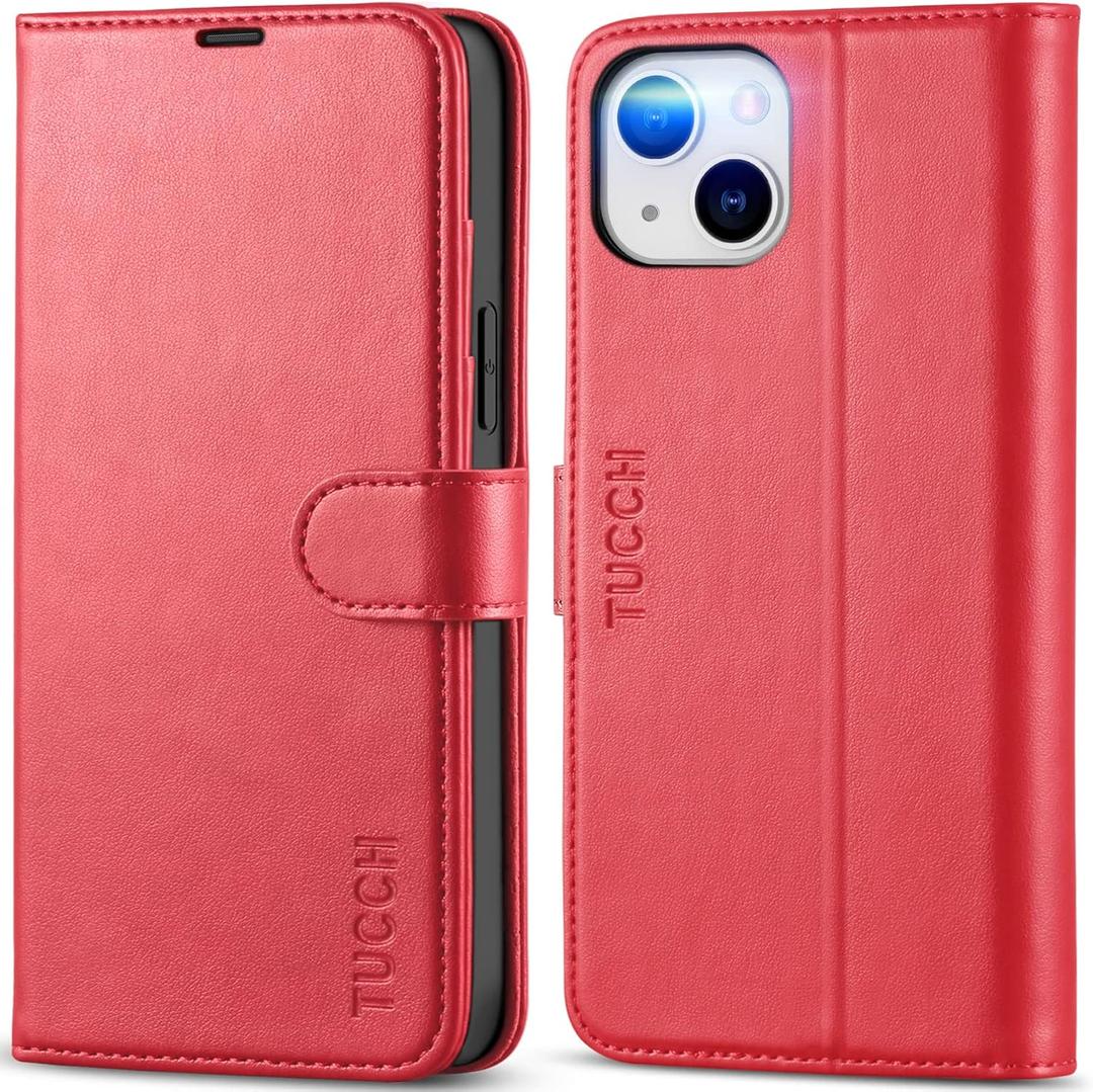 TUCCH Wallet Case for iPhone 14 Plus 6.7", [RFID Blocking] [4 Card Slots] TPU Interior Protective Case, Magnetic Folio Shockproof PU Leather Stand Flip Cover Compatible with iPhone 14 Plus 2022, Red