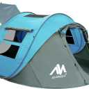 4 Person Pop Up Tents for Camping - AYAMAYA Waterproof Instant Family Tents with Skylight & Removable Rainfly, Upgraded Large Size with 2 Doors -Automatic Easy Setup Beach Tent with Poles (Blue)