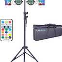 DJ Lights with Stand, 5 in 1 Party Lights DJ Disco Light for Parties Indoor, Sound Activated Mobile Stage Lighting System with DMX& Remote Control, Disco Ball Stage LED Par Light with Bag for Bar Gig