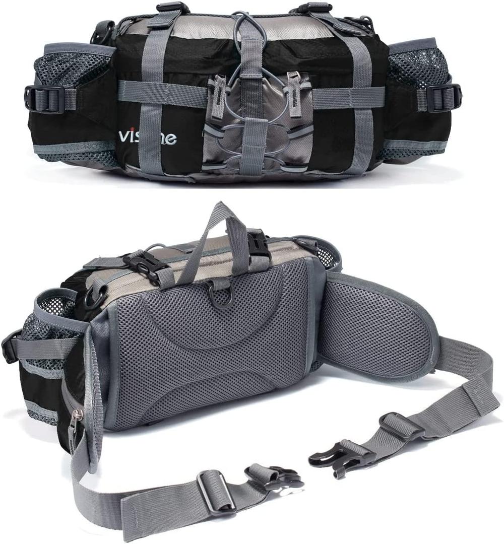 VISCNE Outdoor Fanny Pack Hiking Fishing Waist bag 2 Water Bottle Holder Lumbar Pack (Black)