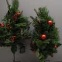 2 Pack 24 Inch Pre-Lit Christmas Trees Outdoor, Artificial 70 LED Lights, Red Berries, Pine Cones, Battery Operated, Entrances Decor