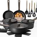 Astercook 19 Pcs Pots and Pans Set Non Stick, Black Titanium Induction Kitchen Cookware Sets, Non toxic Healthy Kitchen Cooking Set with Frying Pans Set, PFAS PTFE PFOA PFOS Free, Mothers Day Gifts