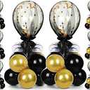 BBTO 8 Set Gold Black Table Centerpieces Balloons Stand Kit, Latex Balloons and Table Stand Holder with Base Tulle for Wedding Birthday Mother's Day Baby Shower Party