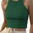 Artfish Women Casual Basic Sleeveless High Neck Rib-Knit Y2k Crop Tank Top (Small, 01# Dark Green)