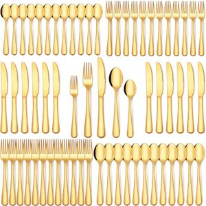 EUIRIO 80Pcs Gold Silverware Set, Stainless Steel Flatware Cutlery Set Service for 16, Mirror Polished Gold Utensils Set Include Forks Spoons Knives for Home, Wedding, Restaurant, Dishwasher Safe