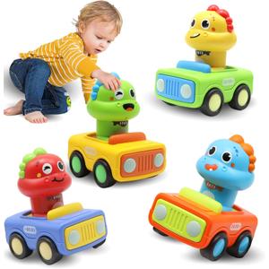 Pbooo Toys for 1 Year Old Boy, Press and Go Car Toys for Toddlers 1-3, Push and Go Animal Toy Cars Set, Birthday Gifts for 1 2 Year Old Boys, Baby Toys 12-18 Months
