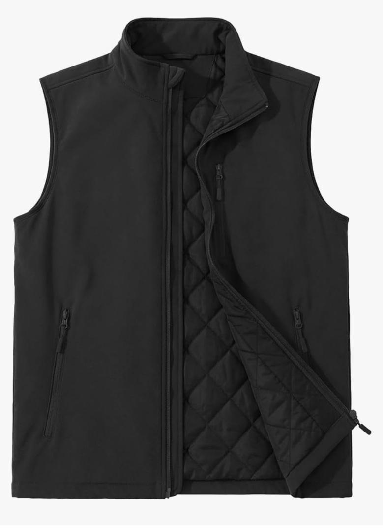 ASPO Men's Windproof Warm Golf Vest Outerwear with 6 Pockets Waterproof Winter Softshell Sleeveless Puffer Jacket for Hiking (M)
