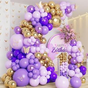 DBKL Purple Balloons Garland Arch Kit with Dark Purple Metallic Gold Purple Balloons for Baby Girl Princess Birthday Wedding Anniversary Party Decorations