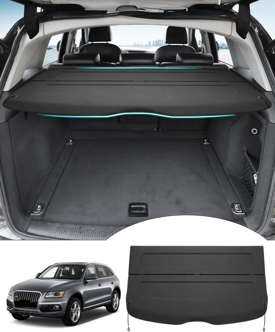 Powerty Cargo Cover for 2009-2015 2016 2017 Audi Q5 Accessories Trunk Cover Retractable Trunk Shielding Shade Cargo Luggage Cover Black (Can Withstand The Load)
