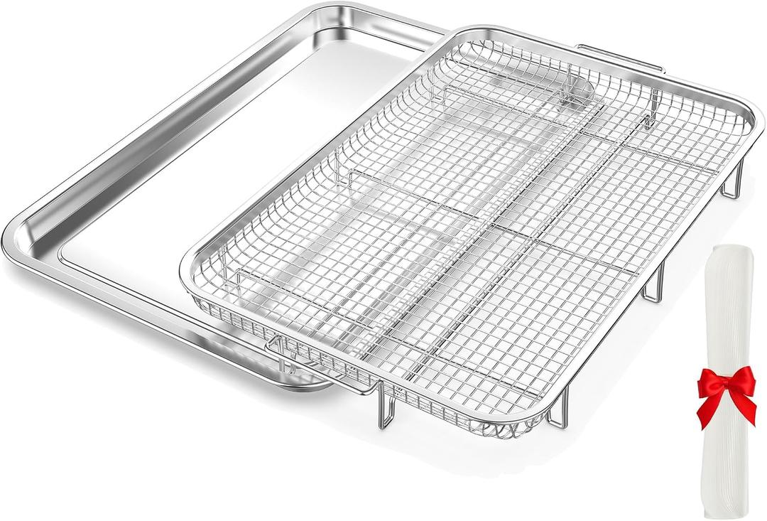 Air Fryer Basket for Oven, OPENICE 18.6" x 12.8" Air Fryer Basket and Tray Set, Extra Large Stainless Steel Air Fryer Pan Crisper Tray for Crisping Fried, Chicken, Bacon, Air Fryer Basket: 18.6" x12"; Pan: 18.5"*12.8"