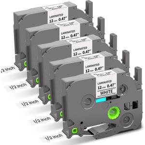 Replace for Brother Label Maker Tape TZe TZ 12mm 0.47 Laminated White Tape TZe-231 Compatible with P-Touch 1/2" Black on White TZE231 for PT-D220 D210 H110 D200 D400 1280 D610BT Ptouch Refills, 5-Pack