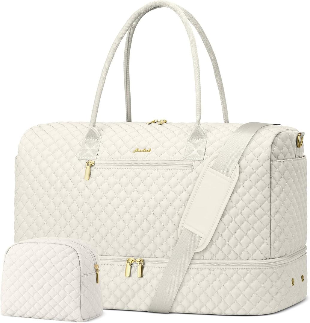 Travel Overnight Bag Weekender Bags - Duffle Bag Women with Shoe Compartment Carry On Overnight Bag with Toiletry Bag Duffel Bags with Wet Pocket for Gym Hospital Bags for Labor and Delivery Beige (Large)