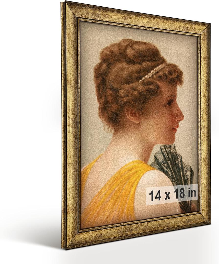 HLiWEGNS Antique Gold 14x18 Frame  Poster Frame with Aged Gold Finish  Picture Frame for 14 x 18 Artwork, Canvas Prints, Puzzles, and Wall Decor