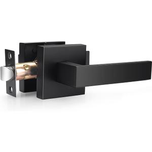 Probrico Interior Passage Lever Matte Black, Keyless Hall and Closet Door Handle Heavy Duty Indoor Hardware with Square Panel, Left or Right Handing (1 Pack)