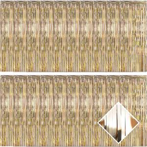 20 Pack Champagne Gold Foil Fringe Curtains 3.2ft x 9.8ft Foil Curtain Backdrop Metallic Tinsel Curtains Streamer Photo Booth Backdrop for Birthday Party Engagement Bachelorette Party Decorations