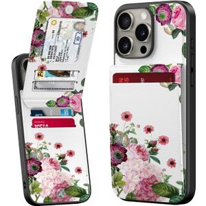 Bemal for iPhone 14 Pro Wallet Case, Built-in Card Holder, Fashion Printed, RFID Blocking, PU Leather Kickstand, Magnetic Closure, Shockproof Phone Cover for Women and Men, Blooming Roses