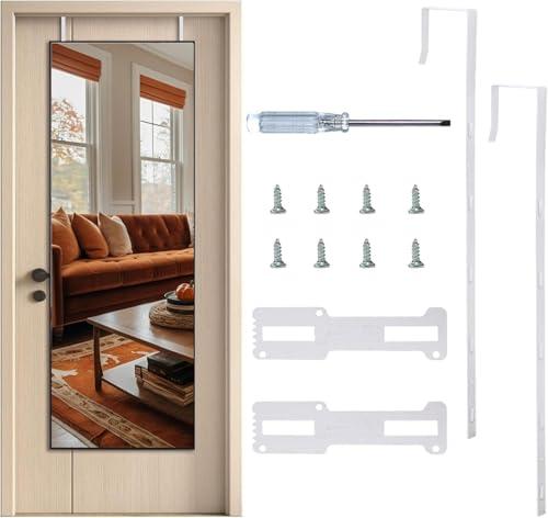 NYXXZ Over The Door Mirror Hanger Set, 2PCS Adjustable Door Mirror Hanger, Five-Hole Height Over The Doors-Mirrors Hook, w/Screwdriver/Sticker, Fit Door Depth 1.77" (Mirrors not Included)(White)