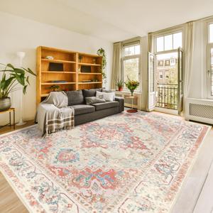 Pink Area Rug for Living Room Soft Washable Faux Wool Neutral Boho Floral Big Nursery Bed Bedroom Livingroom Carpet Size Extra Large Area Rugs 8x10