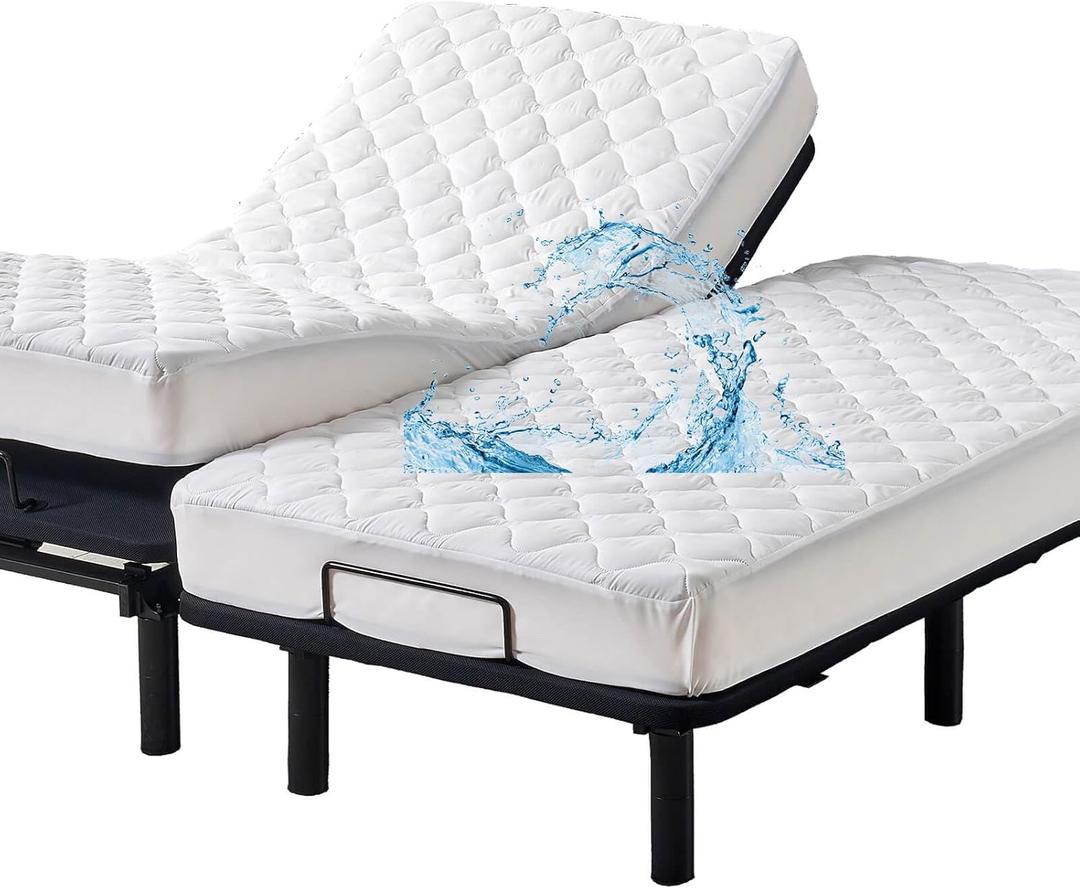 Waterproof Quilted Split King Mattress Protector Pad for Adjustable Bed Noiseless Fitted Mattress Cover Soft Padded Topper with Up to 16 Deep Pocket