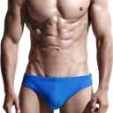 AIMPACT Mens Vintage Swim Briefs Sexy Bikini Swimwear Quick Dry Retro Swimsuit with Drawstring, (Black, Blue, Small)