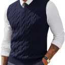 PJ PAUL JONES Men's Sweater Vests V Neck Cable Twist Knit Sleeveless Vests Casual Pullover Sweater (Large)