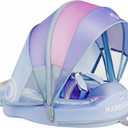 Mambobaby Non-Inflatable Baby Pool Float with Tail and Canopy UPF 50+ Sun Protection No Flip Over Infant Swim Float Skin-Friendly Mambo Float Swim Trainer Solid Baby Swimming Ring (Rainbow Blue)