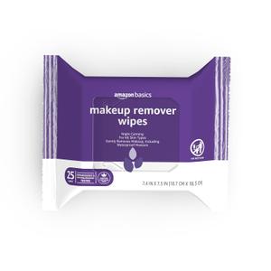 Amazon Basics Makeup Remover Wipes, Gentle Cleansing, Dermatologist Tested, Night Calming, Plant Based, Removes Waterproof Mascara, 25 Count Per Pack, Pack of 1