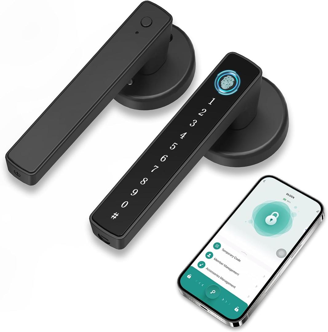 Fingerprint Door Lock Biometric Smart Door Knob Keyless Entry Door Lock One-Touch Lock & Unlock Electronic Touchscreen Keypad Lock with Handle, Door Locks for Front Door Bedroom Hotel Office Apartment