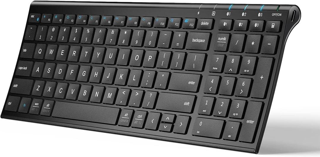 iClever BK10 Bluetooth Keyboard, Universal Bluetooth 5.1 Wireless Keyboard with Number Pad, Ergonomic Design, Multi-Device Compatibility, Stable Connection for Mac, iPad, iPhone, Android, Windows (Black)