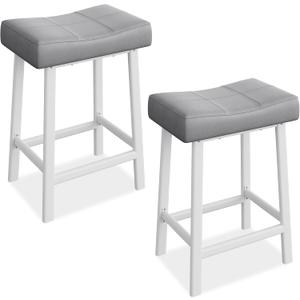 GarveeHome Counter Height Bar Stools Set of 2, 24 in Barstools for Kitchen Island Counter, Upholstered Padded Barstools with Curved Surface, Easy Assembly, Grey